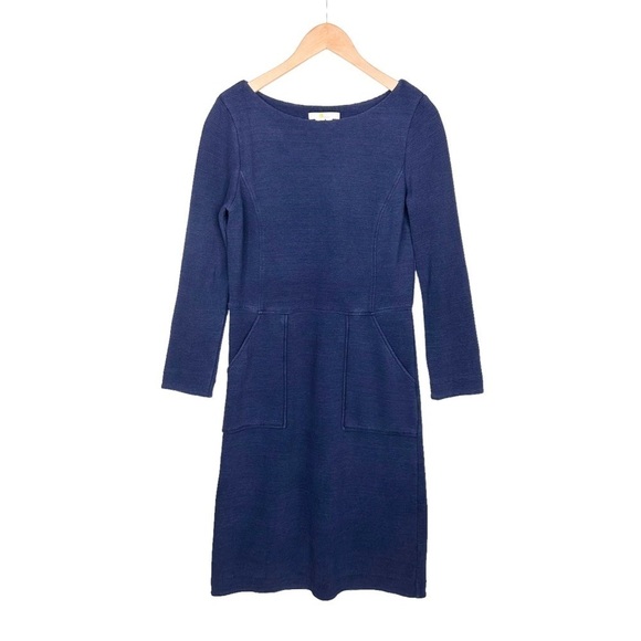 4 Long Boden navy blue Ellen Ottoman dress long sleeves pockets shift ribbed - Picture 10 of 16